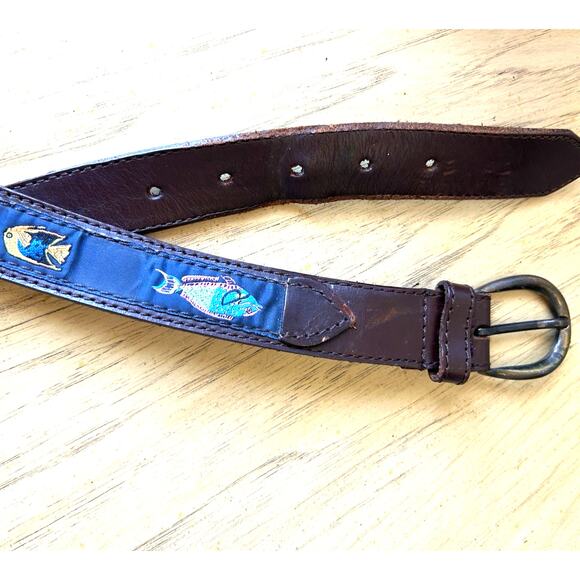 VTG Pierre Carlini Leather Tropical Fish Genuine Leather Belt Golf 90s small - Picture 1 of 5
